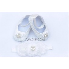 Rosette diamante shoe & headband set - WHITE